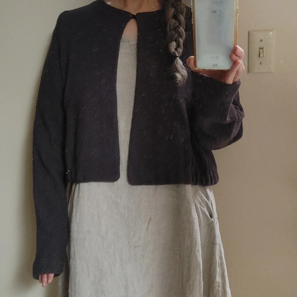 Vintage Linda Allard Ellen Tracy Wool Crop Sweater in Eggplant XL